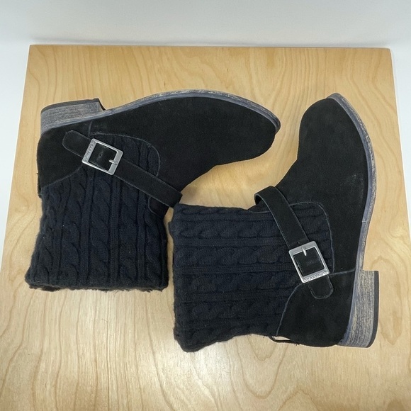 BearPaw Black Suede/Knit Shania Ankle Boots Sz 9 - Picture 6 of 9